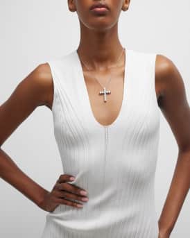 Lab Grown Diamond 18K White Gold Round Cross Pendant Necklace, 5.5tcw