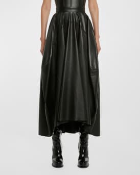 Alexander McQueen Leather Volume High-Low Maxi Skirt | Neiman Marcus