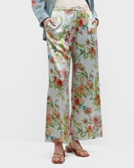 Johnny Was Liliana Floral-Print Wide-Leg Pants | Neiman Marcus