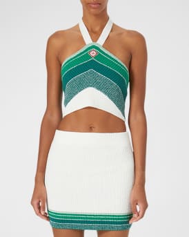 Chevron Gradient Boucle Crop Halter Top
