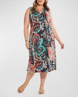 NIC ZOE Plus Plus Size Batik Stamp Abstract Print Midi Dress Neiman Marcus