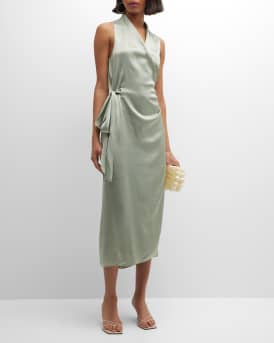 Vince Sleeveless Draped Midi Wrap Dress Neiman Marcus