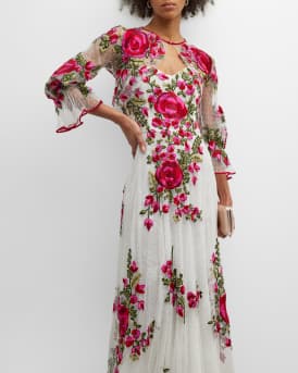 Floral Embroidered Swiss-Dot Tulle Bolero