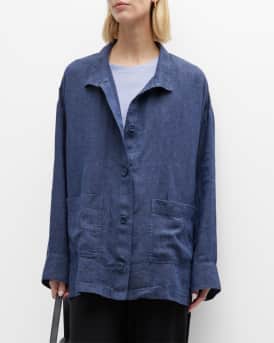 Eileen Fisher Button Down Delave Linen Shirt Neiman Marcus