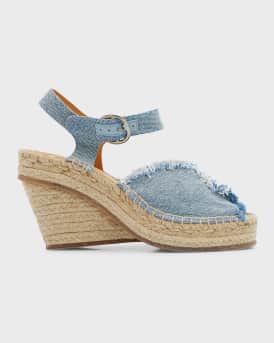Santiago Frayed Denim Wedge Espadrilles