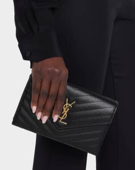 YSL Monogram Small Wallet on Chain in Grained Leather
