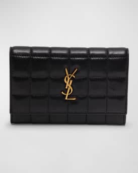 YSL Monogram Flap Small Wallet in Quilted Smooth Leather