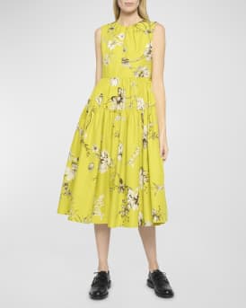 Erdem Floral Print Sleeveless Tiered Fit Flare Midi Dress Neiman Marcus
