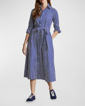Belted Striped Cotton Shirtdress