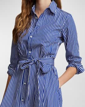 Belted Striped Cotton Shirtdress