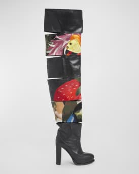 Alexander McQueen Slashed Embroidered Thigh High Platform Boots Neiman Marcus