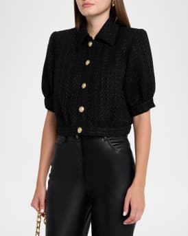 Cove Cropped Short-Sleeve Tweed Jacket