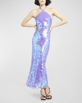 The New Arrivals by Ilkyaz Ozel Sequin Halter Maxi Dress | Neiman Marcus