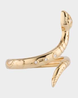 14K Yellow Gold Wrap Snake Ring with Diamonds, Size 6.5