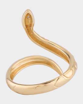 14K Yellow Gold Wrap Snake Ring with Diamonds, Size 6.5
