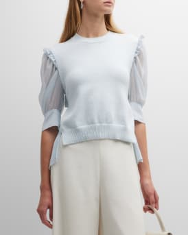 Goldfish Mixed-Media Puff-Sleeve Top