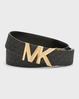 MK Logo Reversible Black Leather Belt 