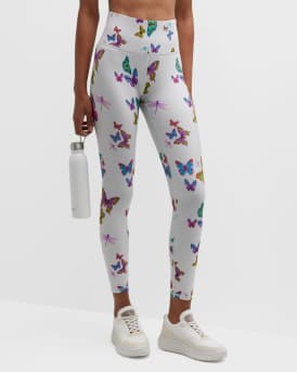 Terez Neon Butterflies On Cool Gray DuoKnit 7/8 Leggings Neiman