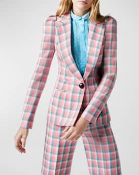 Smythe Box Pleat Tailored Check Blazer Neiman Marcus