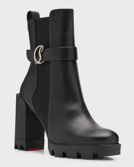 Leather Buckle Red Lug Sole Chelsea Booties