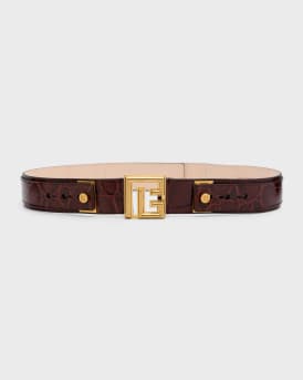 Balmain PB Croc Embossed Leather Belt 45MM Neiman Marcus