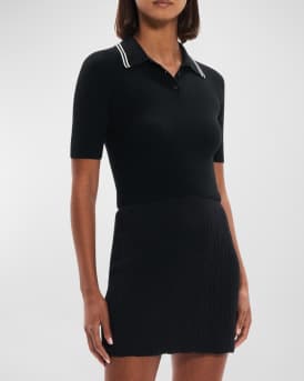 Theory Regal Wool Ribbed Polo Shirt with Tipping | Neiman Marcus