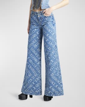 Versace Jeans Couture Wide-Leg Allover Logo Jeans | Neiman