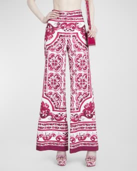 Majolica-Print Flare Lycra Pants