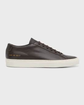 Men's Achilles Contrast Sole Leather Low-Top Sneakers