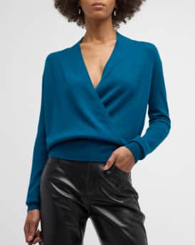 Neiman Marcus Cashmere Collection Cashmere Faux Wrap Sweater Neiman Marcus