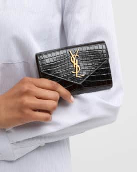 YSL Monogram Small Wallet on Chain in Croc-Embossed Leather