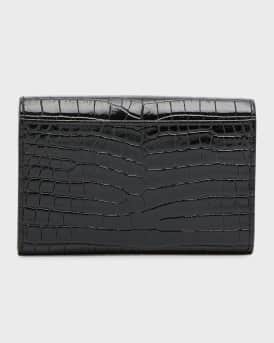 YSL Monogram Small Wallet on Chain in Croc-Embossed Leather