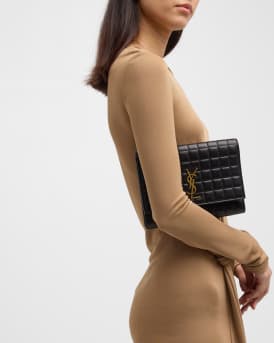 YSL Monogram Flap Clutch Bag in Quilted Smooth Leather