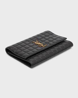 YSL Monogram Flap Clutch Bag in Quilted Smooth Leather