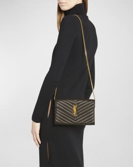 YSL Monogram Large Wallet on Chain in Smooth Leather