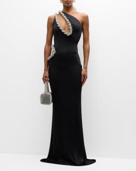 Crystal Braided Cutout One-Shoulder Gown