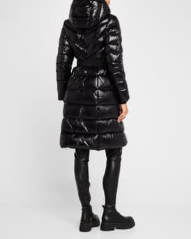 Coralia Lustrous Light Down Coat with Sash Belt