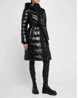 Coralia Lustrous Light Down Coat with Sash Belt