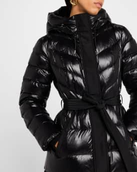 Coralia Lustrous Light Down Coat with Sash Belt