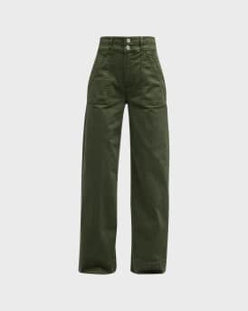 FRAME Cropped Slim Denim Palazzo Pants Neiman Marcus