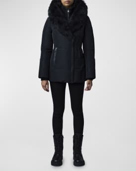 Adali Hooded Down Jacket with Shearling Collar