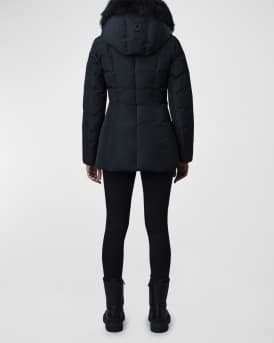 Adali Hooded Down Jacket with Shearling Collar