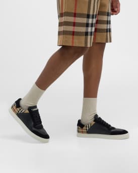 Men's Stevie Leather and Check Low-Top Sneakers