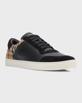 Men's Stevie Leather and Check Low-Top Sneakers