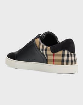 Men's Stevie Leather and Check Low-Top Sneakers