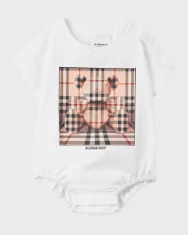 Burberry Girl s Dolby Check Print Bear Bodysuit Size Newborn 9M Neiman Marcus
