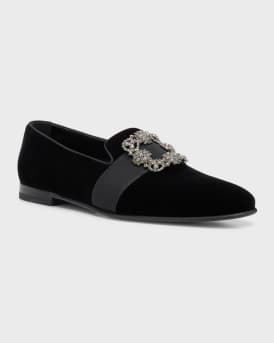 Men's Crystal Buckle Suede Loafers