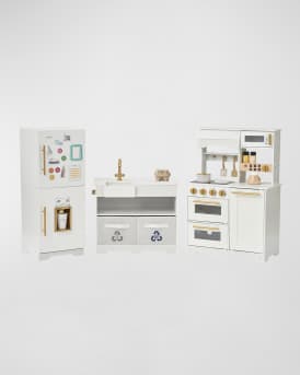 Kid's Little Chef Atlanta Large Modular Play Kitchen W/ Play Food & Kitchen Accessories