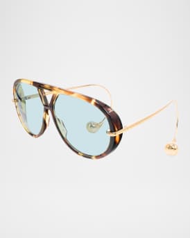 Geometric Acetate & Metal Alloy Aviator Sunglasses 