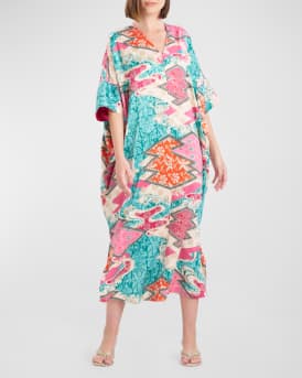 Natori Orient Express Floral Print Charmeuse Caftan Neiman Marcus